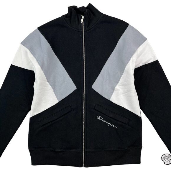 New Champion Men US S Black Jacket Zip Track Jacket Reverse Weave Colorblock  - Picture 1 of 9